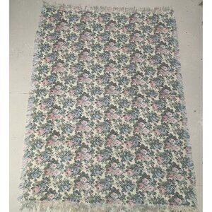 European Classics Simply Country Rose Throw Blanket Fringe Pink Flower Power Vtg